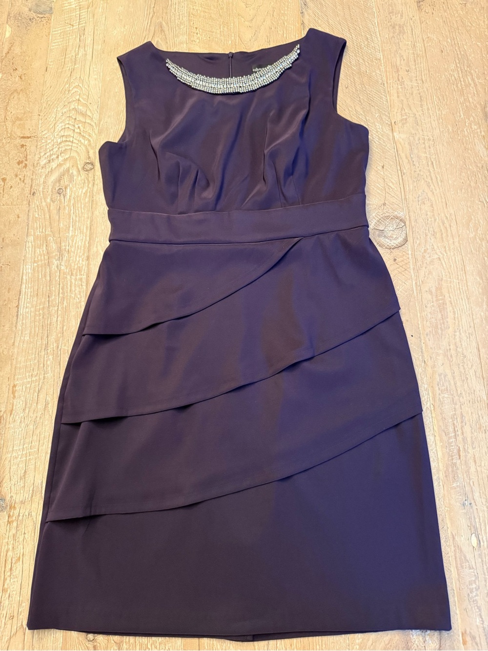 Embellished Neckline Sleeveless Purple Tiered Sheath Dress 12